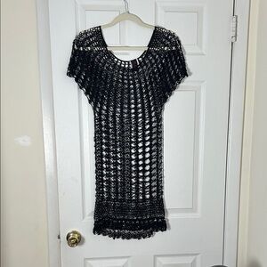 Hot Miami Styles Black Crochet Swim Coverup